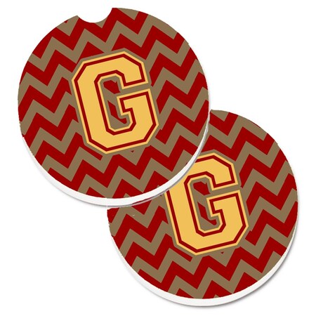 Carolines Treasures Letter G Chevron Garnet and Gold Set of 2 Cup Holder Car Coaster CJ1048-GCARC